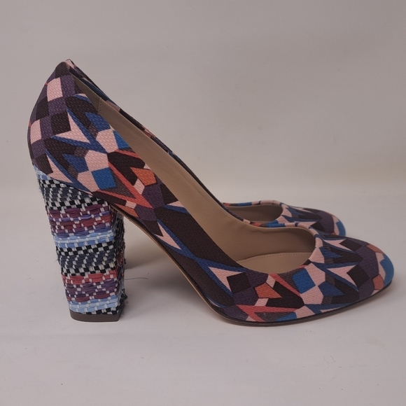 J. Crew Blakely Printed  Pumps Chunky Block Heels Italy Geometric Tribal 8.5 US - Picture 8 of 16